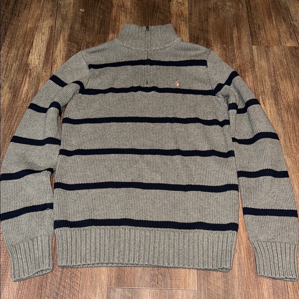 Polo Ralph Lauren Boys Striped Embroidered Pony Logo Sweater 1/4 Zip size L